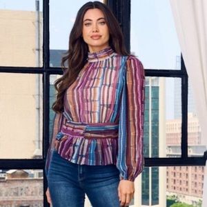 NEW Long Sleeve Mock Neck Multi Print Top